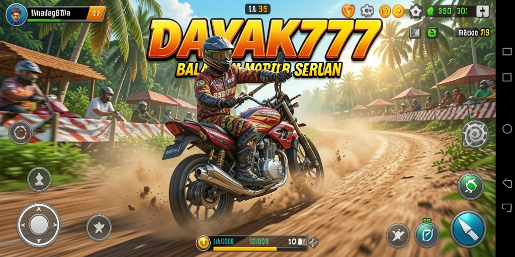 Screenshot menunjukkan aksi balapan seru di DAYAK777.