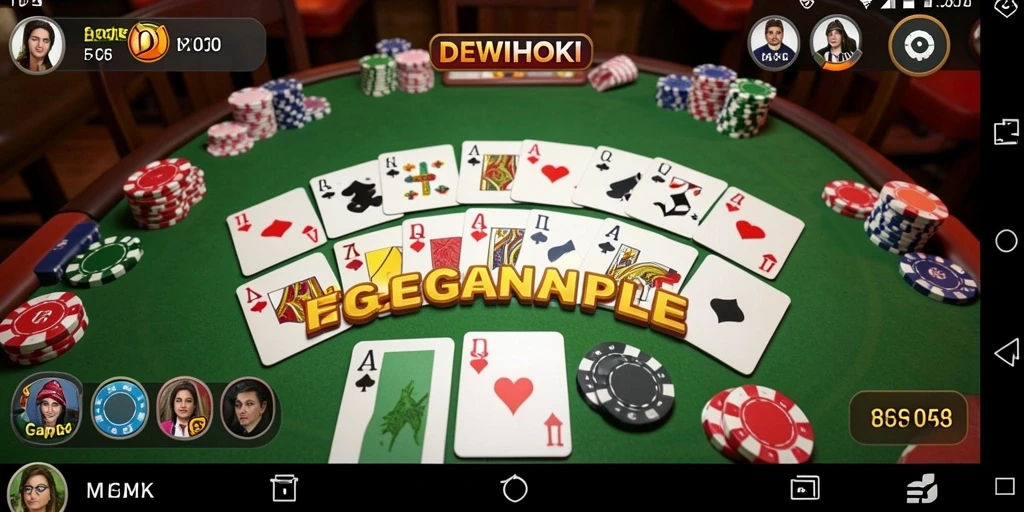 Tampilan utama gameplay DEWIHOKI menampilkan suasana bermain Gaple yang seru.