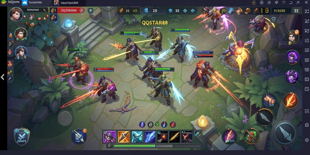 Tangkapan layar gameplay dinamis dari QQSTAR88 yang menunjukkan pengalaman MOBA yang menegangkan.