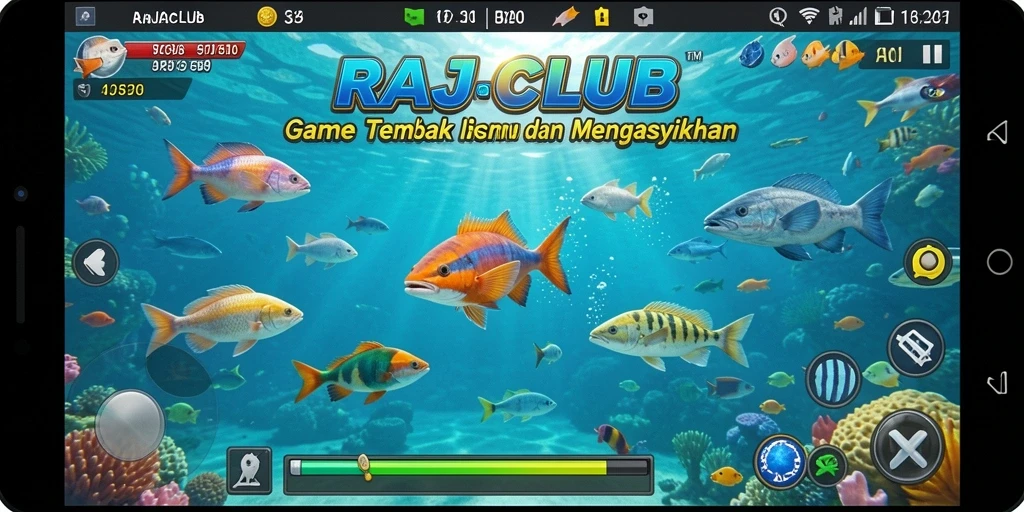 Tampilan gameplay RAJACLUB yang menampilkan aksi Tembak Ikan yang seru.