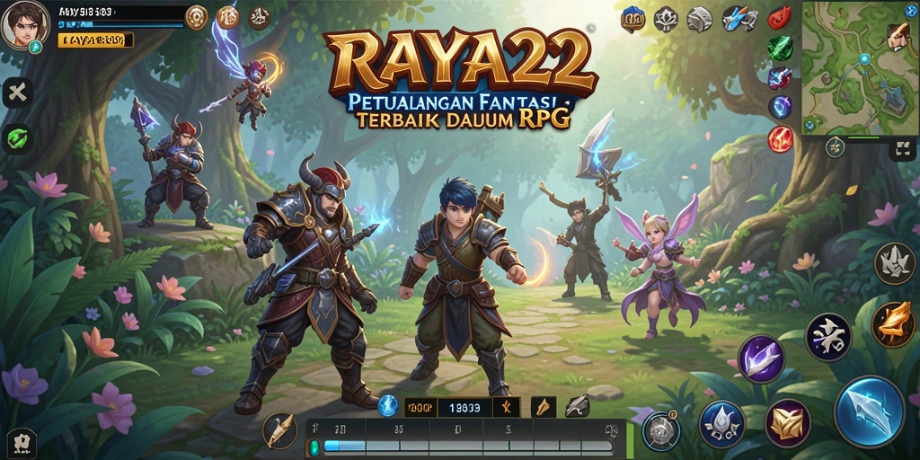 Tangkapan layar utama RAYA22 menampilkan pertarungan seru dalam dunia RPG.