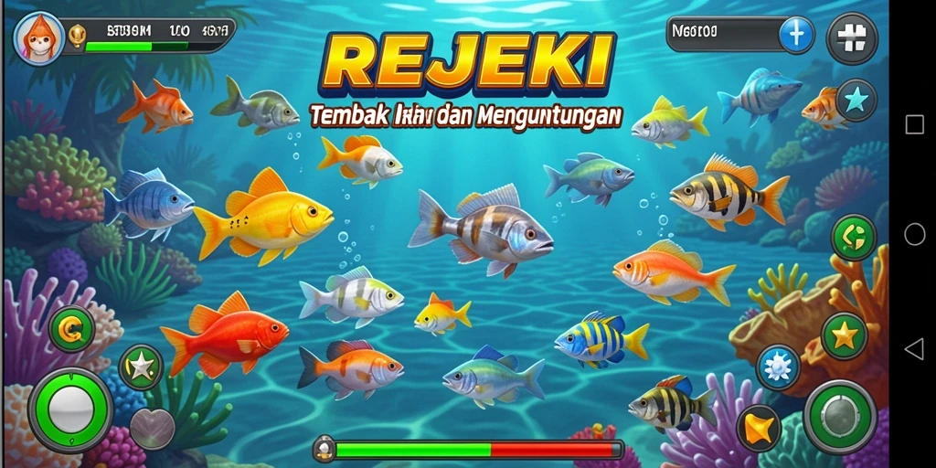 Tampilan gameplay seru saat bermain Tembak Ikan REJEKI.