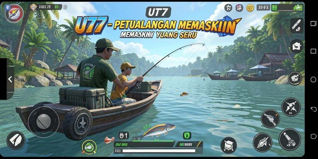 Screenshot UT77 menampilkan momen memancing yang seru dan menegangkan.